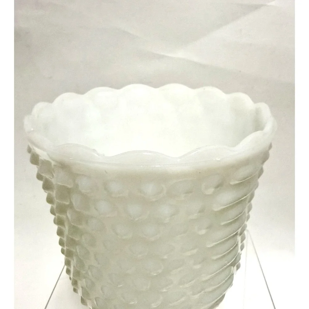 Vintage White Milk Glass Planter Scalloped Rim Textured Hobnail Style Unmarked